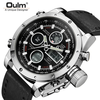 

Oulm Men Watches Fashion Casual Bussiness Quartz Watch Men Military Chronograph Leather Band Digital Wristwatch Reloj Hombre