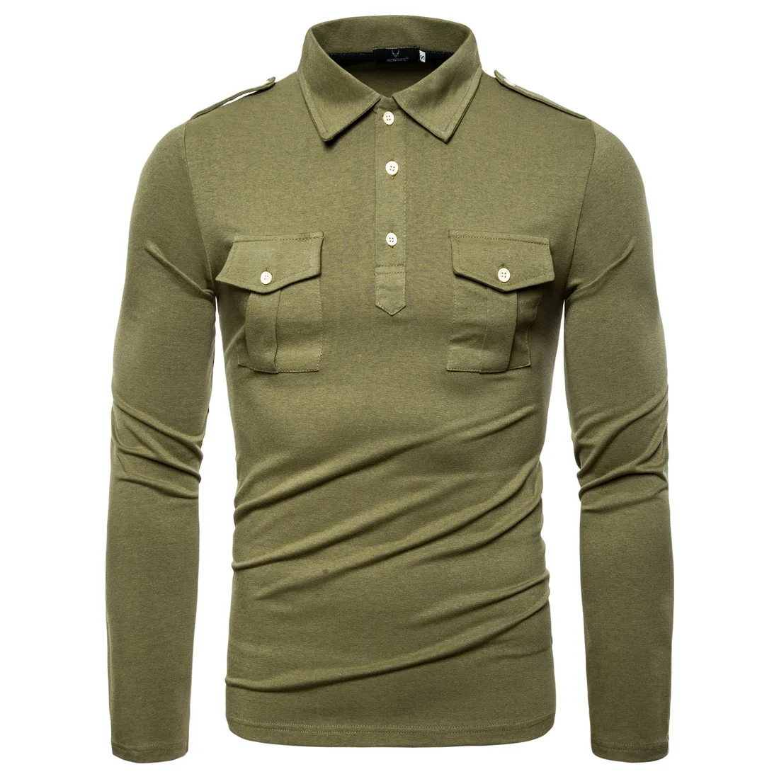 New European Code 2019 Autumn Lapel Long-sleeved Polo Shirt High Quality Military Wind Pocket Decorative Shirt New European Code 2019 Autumn Lapel Long-sleeved Polo Shirt High Quality Military Wind Pocket Decorative Shirt