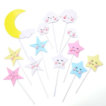 

Birthday Party Cupcake Wrapper Star Moon Clouds Cake Topper Unicorn Party Decor Girl Dessert Baby Shower Wedding Party Supply