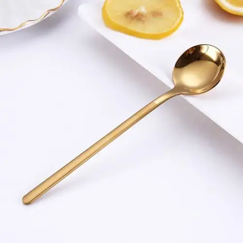 Golden Высокое качество Антикоррозийные Нержавеющая сталь мороженое десерты Кофе Чай ложки для помешивания с длинной ручкой кухонные столовые приборы посуда - Color: Golden