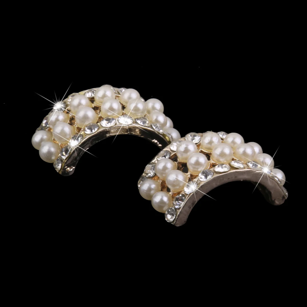 10 pcs Gold Crystal Rhinestone Pearl Button Brooch For Hair Bow Bouquet Decor