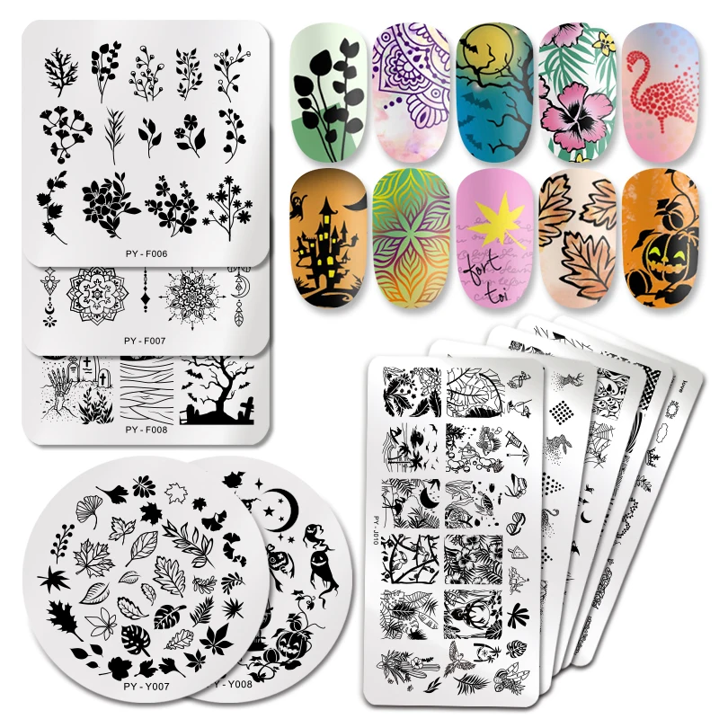

PICT YOU Halloween Nail Stamping Plates Pumpkin Flowers Animal Tropical Geometry Pattern Nail Art Image Lace Stamp Templates