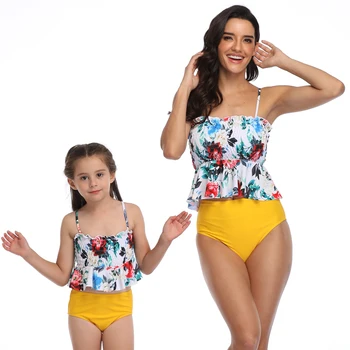 

Flower Bikini Swimsuits Mother Daughter Swimwear Mommy and Me Clothes Family Look Women Girls Bath Suits Dress