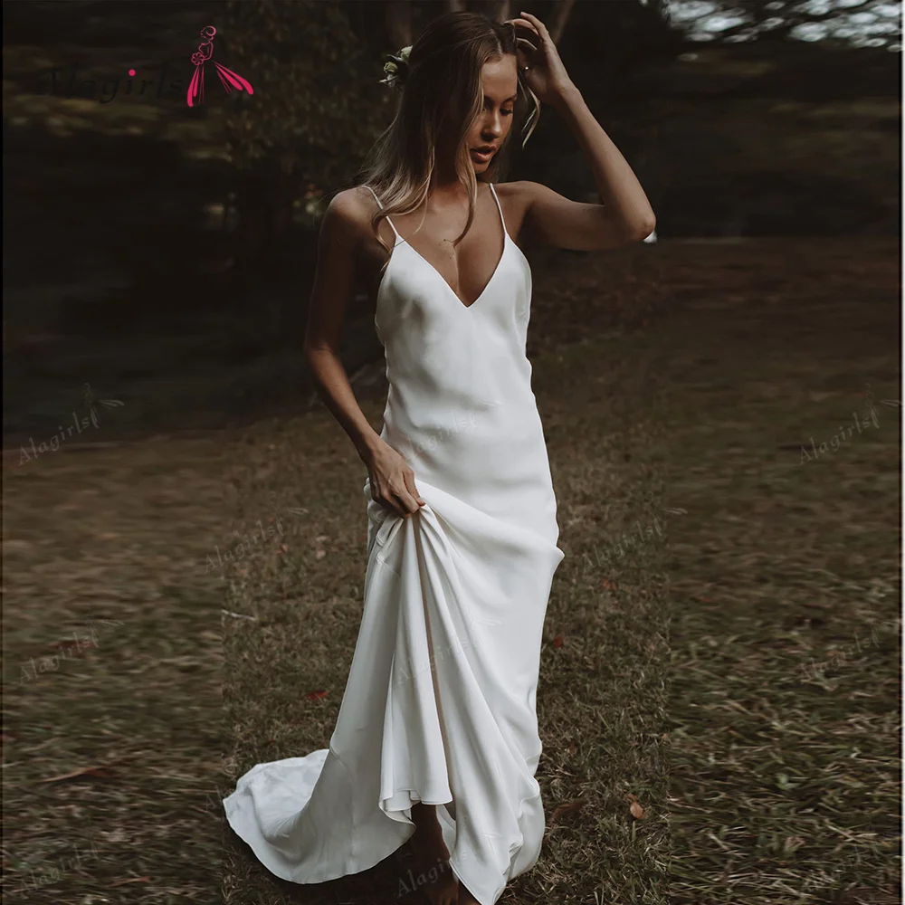 bridesmaid dresses Simple Boho Wedding Dress 2022 Spaghetti Strap Bridal Gown Bridal Dress Mermaid Wedding Gown vestidos de novia with Long Train tea length wedding dress