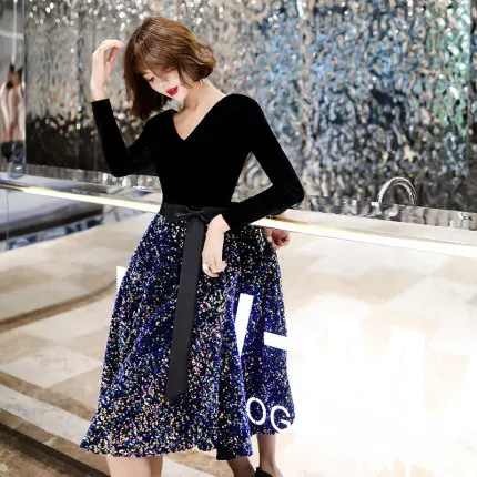 

Velvet Evening Gown Women's Banquet Elegant Short-height Usually Wearable Debutante Slimming Annual General Meeting Party Dress