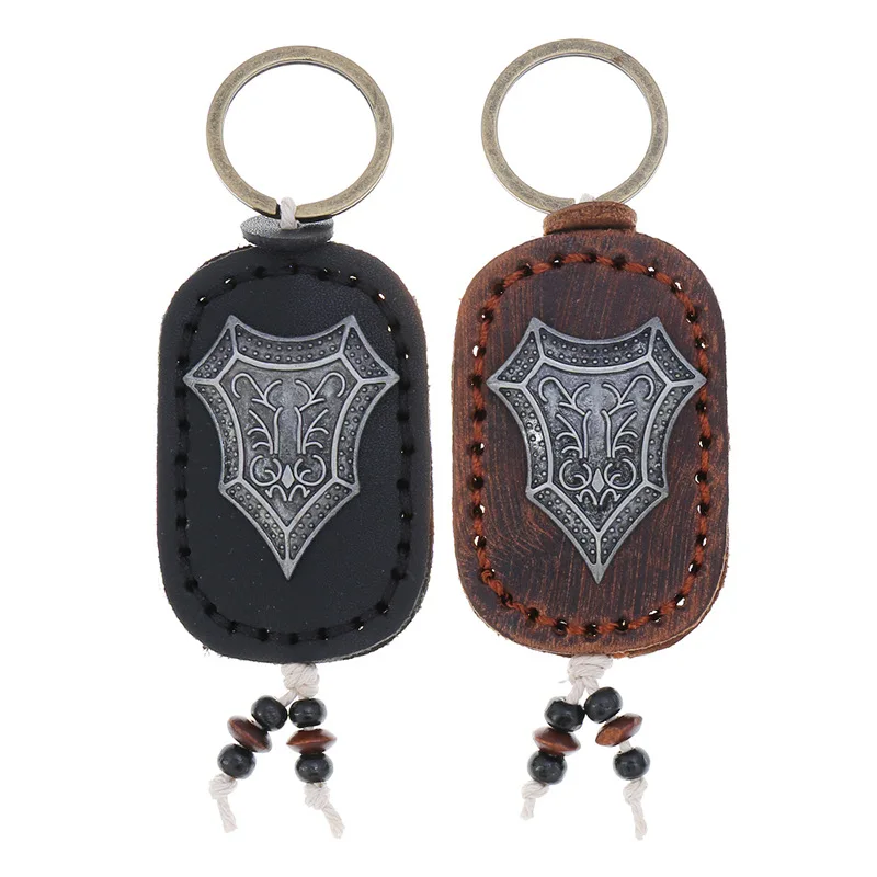 

New Genuine Leather Men Small Gift Retro Handmade Purse Keychain Car Alloy Key Ring Holder Wallet Arts and Crafts for Women