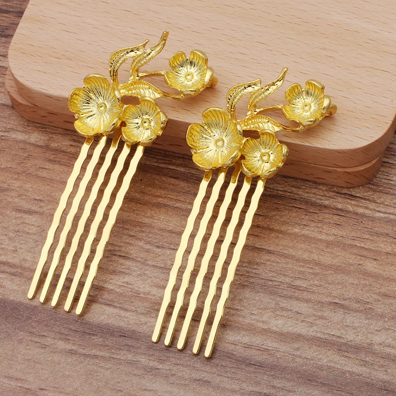 10 PCS 50x15mm 합금 꽃 지점 머리카락베이스 골드/실버 5 치아 헤어 빗 설정 DIY 쥬얼리 액세서리