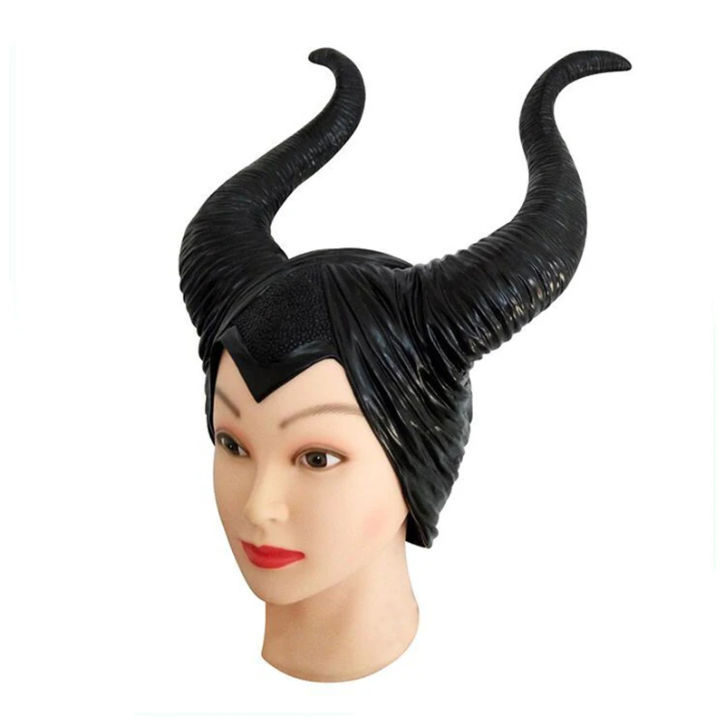 Хэллоуин косплей Maleficent ведьма рога шляпа Балаклава латексный шлем вечерние Черная Королева