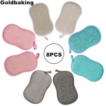 

8 Pcs Durable Scrub Scouring Sponge Pad Non-Scratch Microfiber Reuseable Sponges Heavy Duty Scrubber for Dish Pot Cleaning