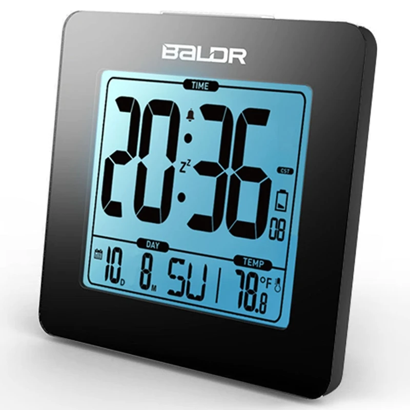 LCD Digital Alarm Clock Snooze Calendar Thermometer Weather Battery Bedside Gift