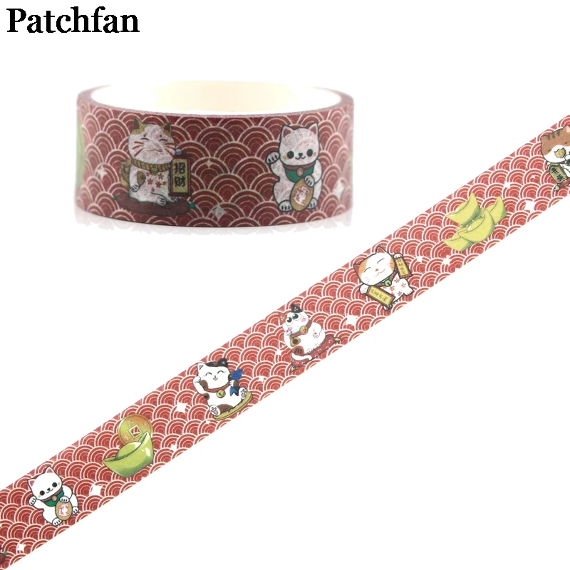 Patchfan Lucky Cat винтажный 90s мультяшный Забавный DIY Скрапбукинг детская Бумага васи маскирующая Лента Печатный шаблон стикер Пастер A2218