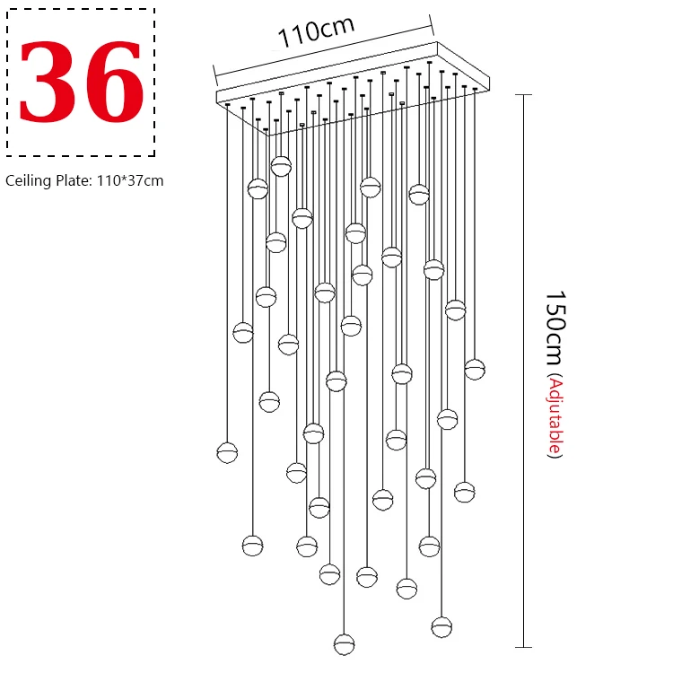Современный хрустальный стеклянный шар светодиодный подвесной светильник светильники несколько лестничные светильники бар подвесной светильник для отеля Вилла Дуплекс квартиры - Цвет корпуса: 36 Balls Rectangle