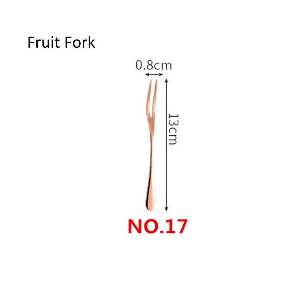 NO.17 Fruit Fork Набор посуды из розового золота, Свадебный розовый набор столовых приборов для путешествий, столовые приборы из нержавеющей стали, медный столовый нож, вилка, ложки, столовое серебро - Цвет: NO.17 Fruit Fork