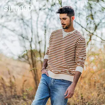 

SIMWOOD 2020 Spring New Hoodies Men Striped Fashion O-neck Sweatshirt men jogger casual plus size tracksuits SJ130155