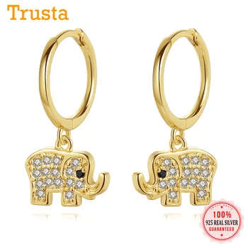 

Trustdavis Real 925 Sterling Silver Sweet INS Animal Elephant CZ Charm Hoop Earring For Women Wedding Party Fine Jewelry DA1695
