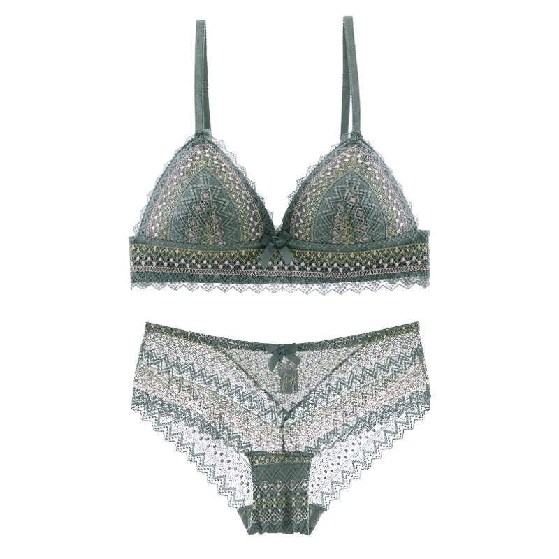Женские кружевные бюстгальтеры без косточек нижнее белье зеленого цвета со