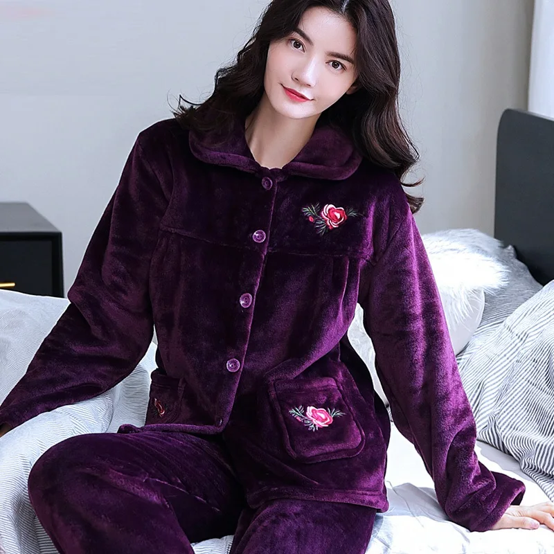 StyleE H5840 женский Пижамный костюм уплотненная фланель коралловый бархатный с длинными рукавами осенне-зимняя одежда для сна Домашняя одежда женское нижнее белье - Цвет: StyleE