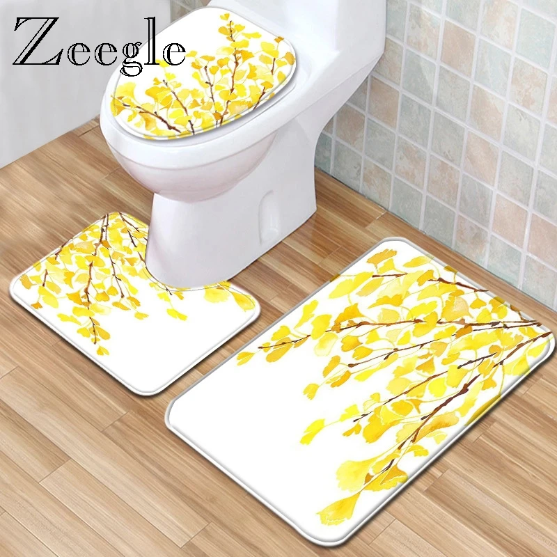 Zeegle Bathroom Mat Set Toilet Absorption Mat Shower Room Rug Carpet Flannel Mat for Toilet Decoration Toilet Seat Cover Rug