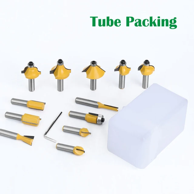 LAVIE 12pcs 8mm Router Bit Set Trimming Straight Milling Cutter Wood Bits Tungsten Carbide Cutting Woodworking Trimming MC02006 Tube Packing