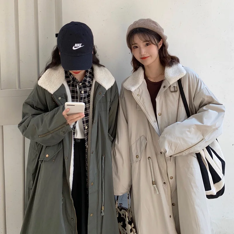 

Photo Shoot Fall And Winter Clothes INS Fashion Workwear Brushed And Thick Loose-Fit Mid-length Long Sleeve Cotton Coat Women's