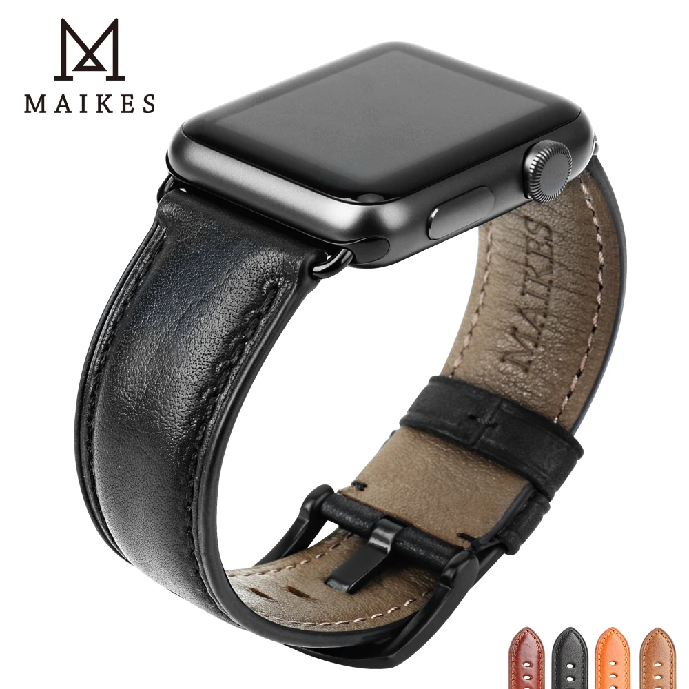 MAIKES из натуральной кожи ремешок для наручных часов Apple Watch версии 44 мм 42 40 38 версия