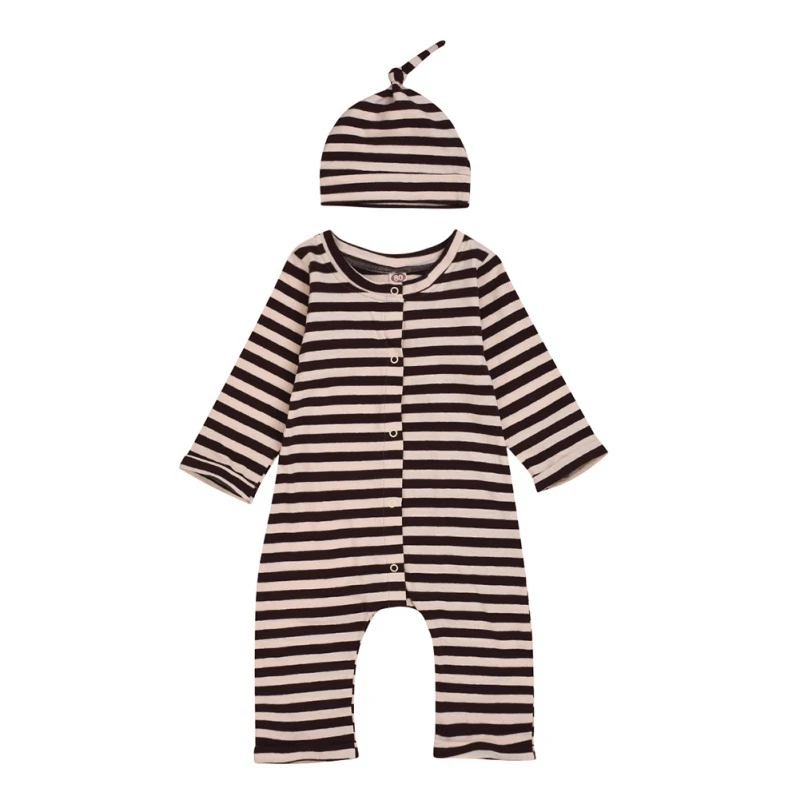 

FBaby Clothes Boy Girl Rompers Cotton Solid Striped Pattern Infant Long Sleeve Bodysuit+Hat Newborn Romper Set