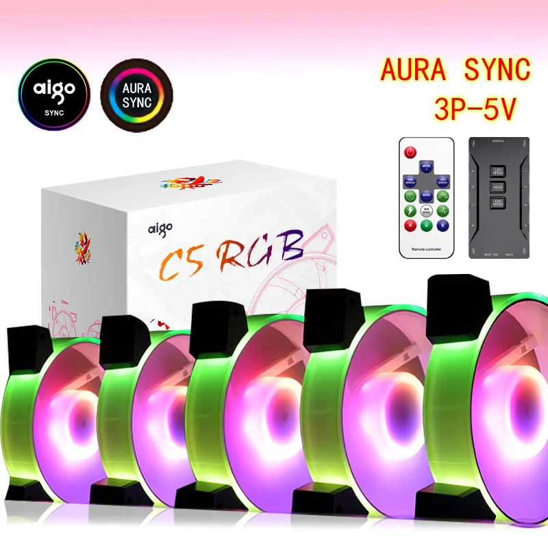 AIGO C5 120 мм чехол RGB Вентилятор охлаждения Синхронизация с материнской платой контроллер для компьютера 12 в управление RGB кулер охлаждающий вентилятор компьютера