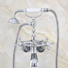 

Silver Polished Chrome Brass Wall Mounted Claw Foot Bathroom Tub Faucet Mixer Tap With Handshower - Adjusts From 3-3/8" mqg416