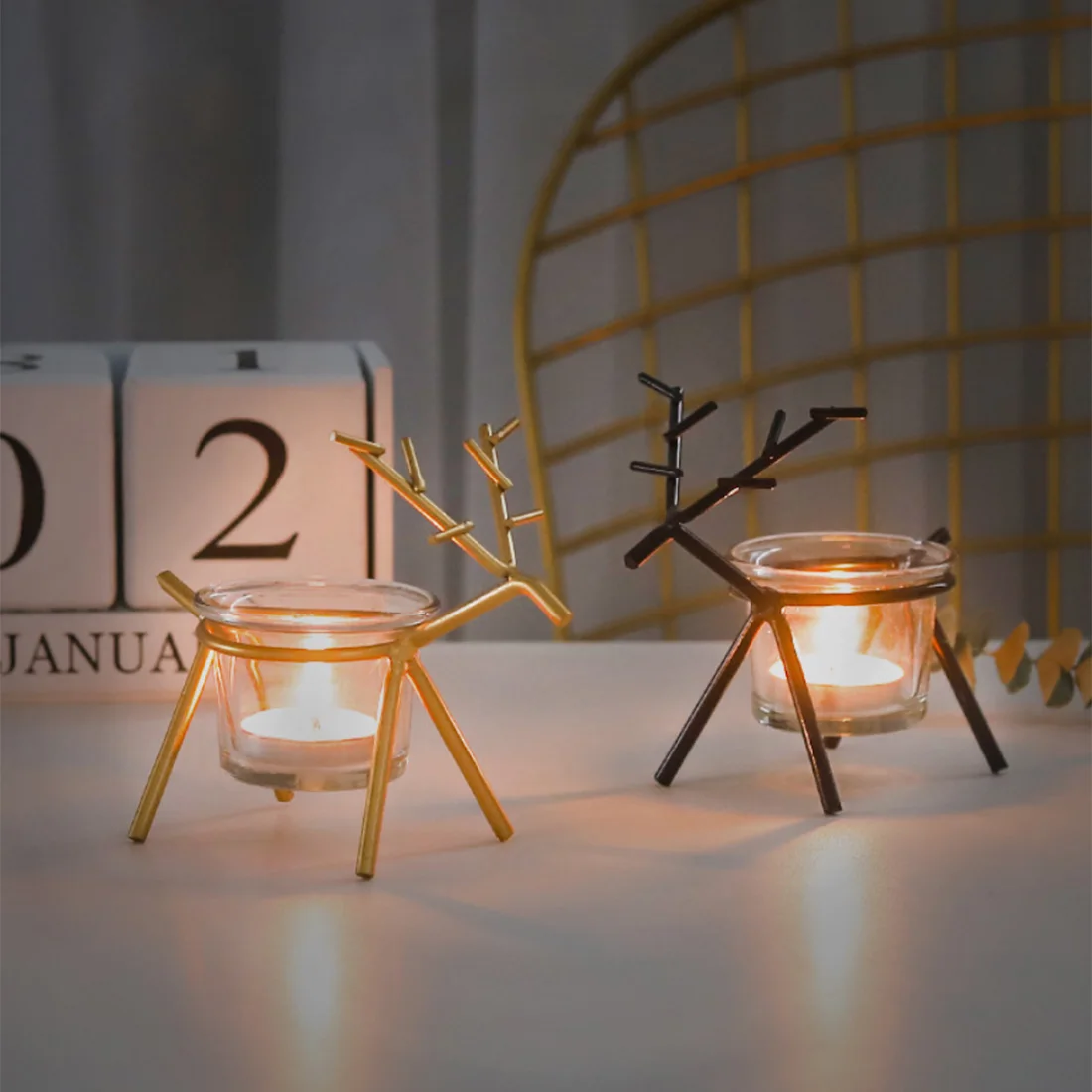 Hot Creative Wrought Iron Candlestick Simple Fawn Decoration Matching Minimalist Wedding Home Decor Ornament Gift- Golden Black