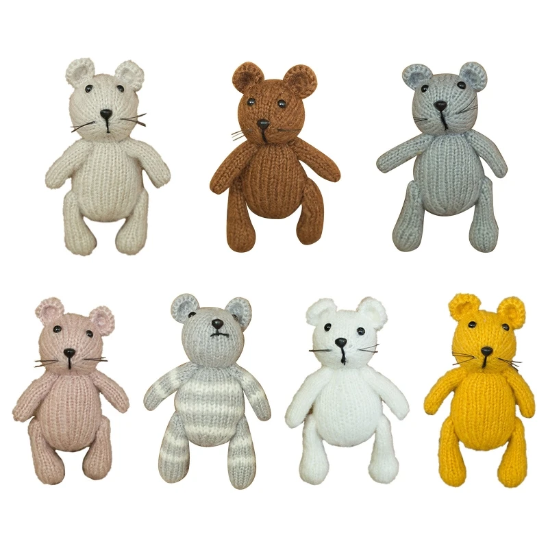 

Baby Newborn Photography Props Knitting Mouse Doll Infant Photo Shooting Decor L4MC