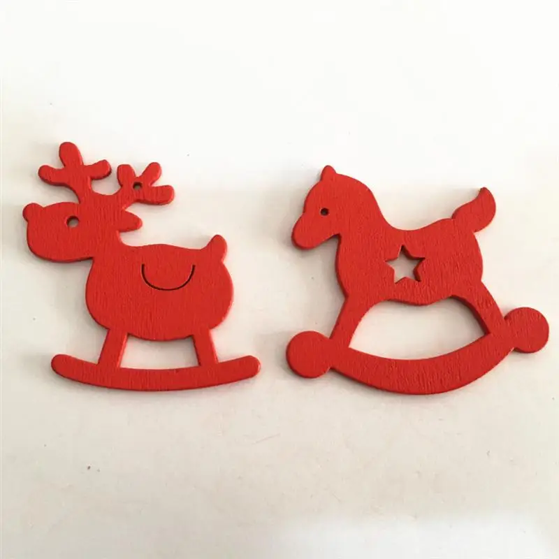 20Pcs Christmas Tree Pendant Wooden Hanging Decoration Home Ornaments Layout Decorative Props Random Style Red
