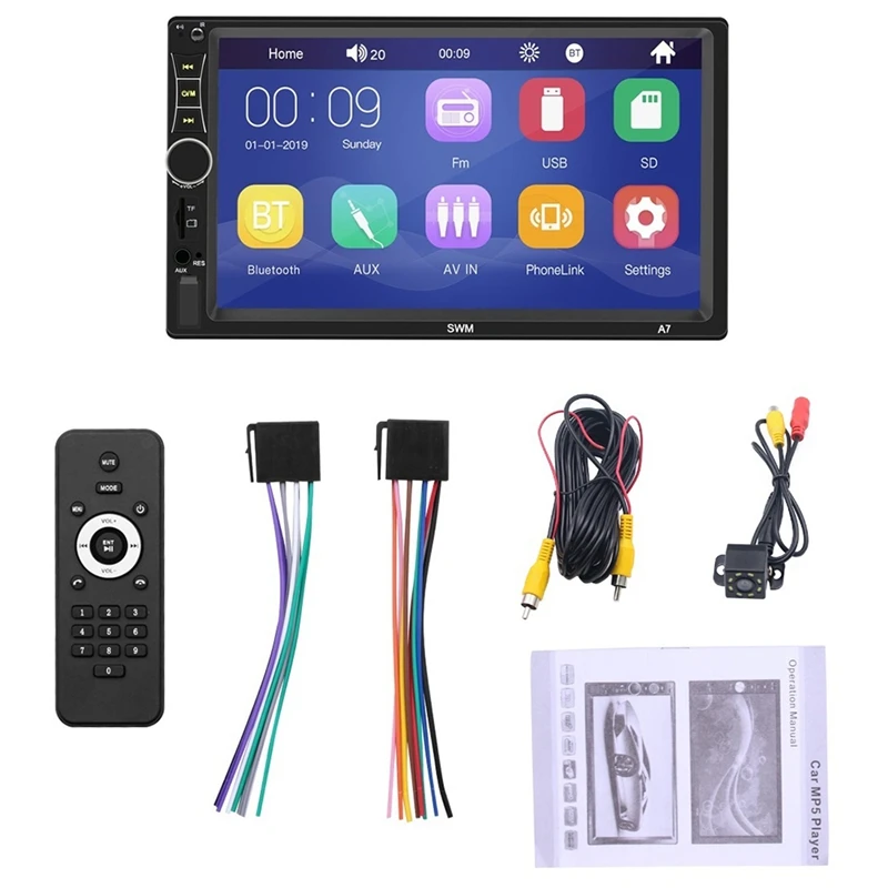 2 Din Car Radio 7 Inch MP5 Player Press Screen Digital Display Bluetooth Multimedia USB/DVR/FM/Mirror Link, A7