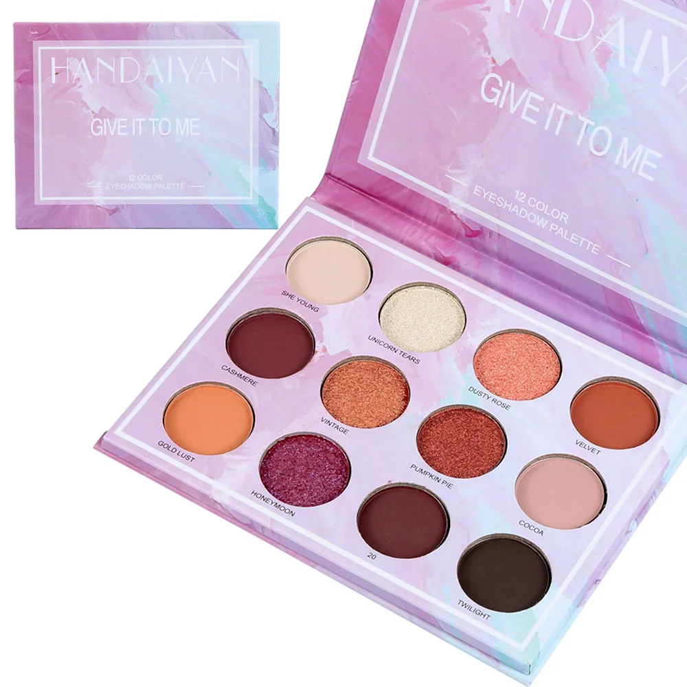 HANDAIYAN Matte Eyeshadow Plate Marble Flame Mousse Maple Leaf Red Shimmer  Matte 12 Colours/set