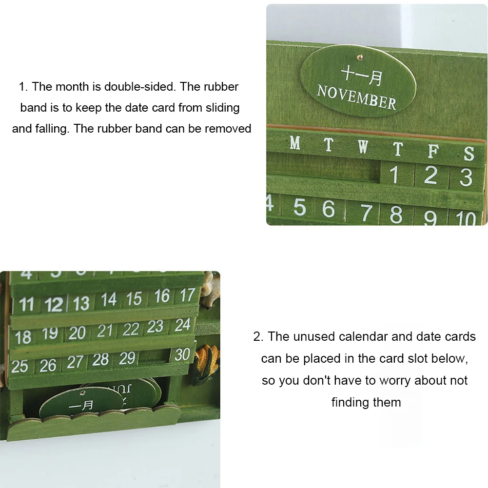Practical Block Craft Animals Perpetual Wall Decorative Hanging Reusable Vintage Home Office Permanent Manual Arts Wood Calendar