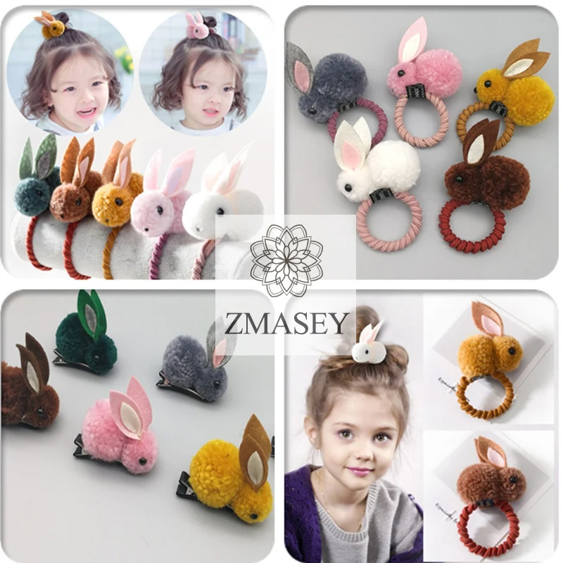 

New 2019 Fashion Fluffy White Rabbit Hair Rope Cute Girls Hair Clip Kawaii Hair Accessories