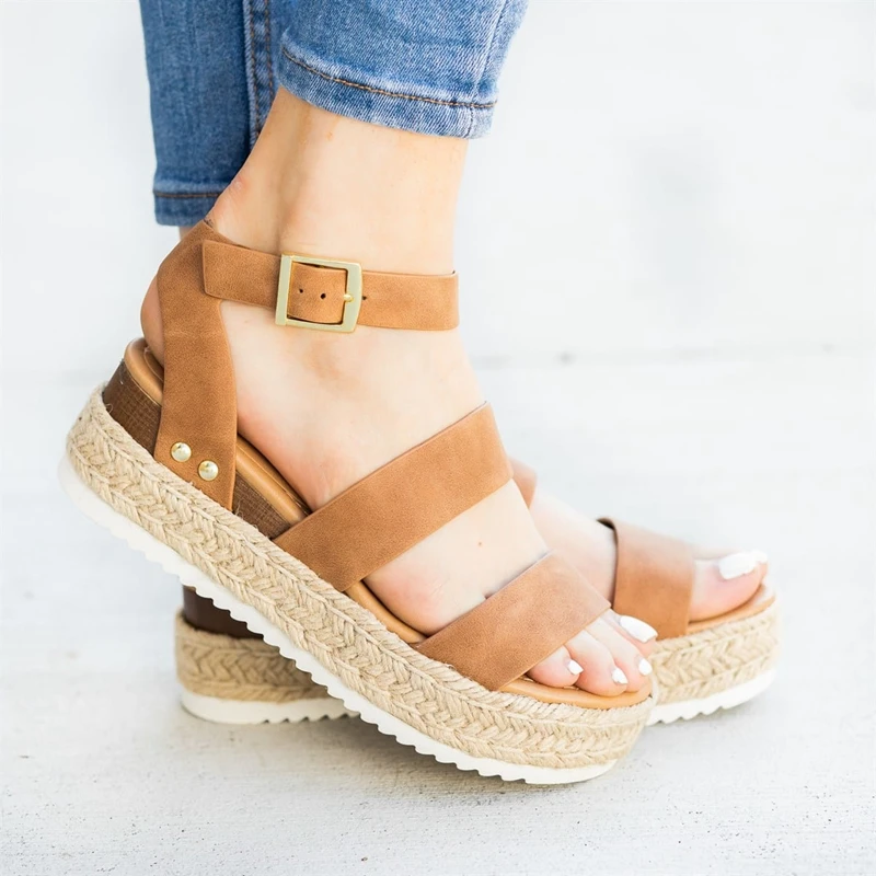 2020New Women's Solid Color Versatile Sandals Summer Breathable Fashion Casual Shoes Gladiator Roman Platform Shoes Travel Shoes