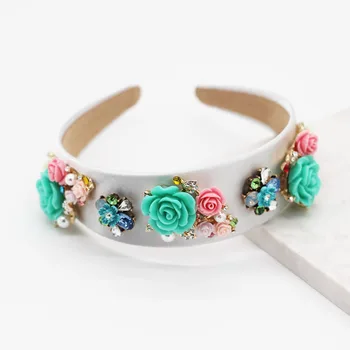 

Boho Ladies ceramics flower headband Hair Band Wreath Headdress Fashion Bride Simple Pearl Wedding Headwear Flowers Beads New