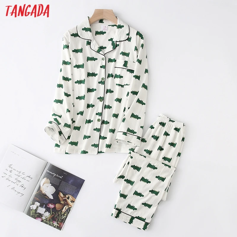 Tangada женские костюмы с животным принтом осенне-зимние топы и штаны комплекты из 2 предметов Женское ночное белье Комплекты для близнецов Женский комплект YU36
