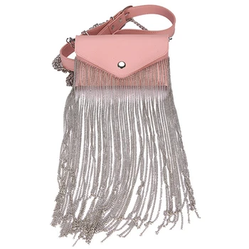 

Women Waist Bag Leather Female Belt Chain Bags Fashion Fanny Pack Waist Belt Bag Female Hip Belt Bum Pouch Phone Bags Pink