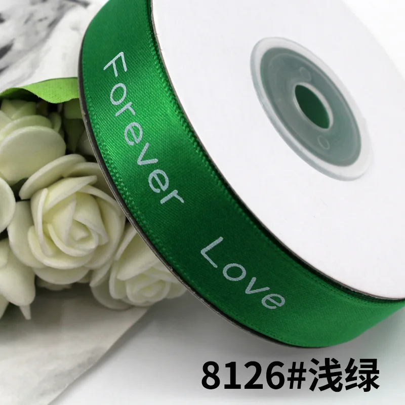 light green 25 ярдов полиэстер атласная лента 20 мм цветочная упаковка материал английский печать букет подарочная упаковка ленты AT181 - Цвет: light green