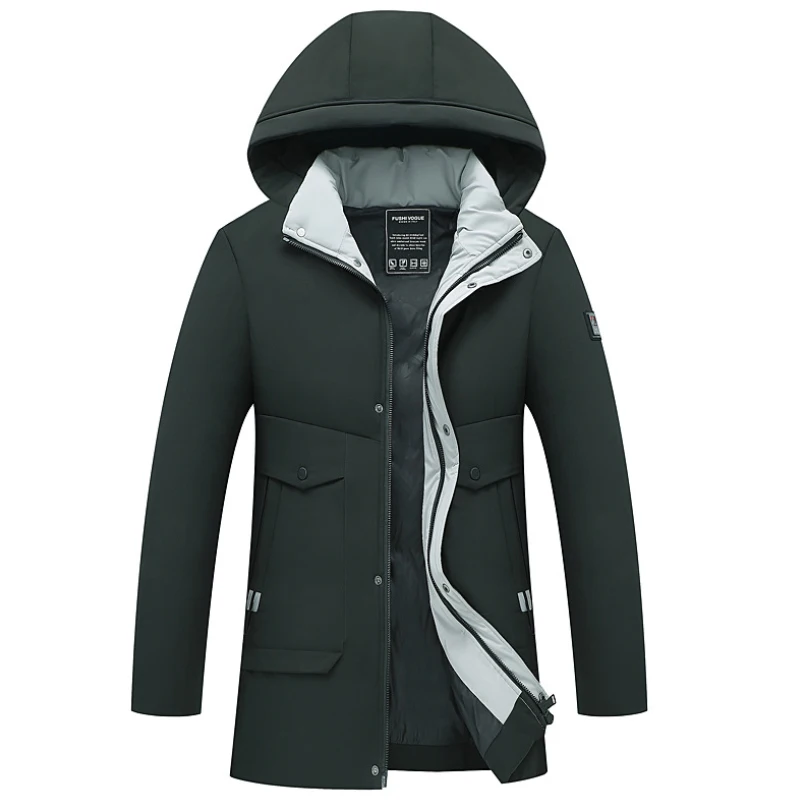 dark green Mwxsd-30 зимняя мужская теплая средняя Длинная утепленная парка куртка и пальто Мужская меховая пуховая куртка с капюшоном для мужчин - Цвет: dark green