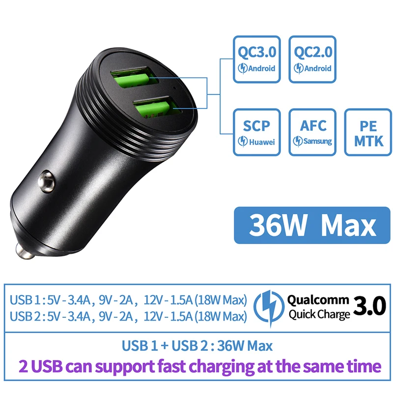 36 Вт мини металлический быстрый QC 4,0 3,0 USB адаптер usb телефон автомобильное зарядное устройство для iPhone для huawei для xiaomi для anker для samsung s10