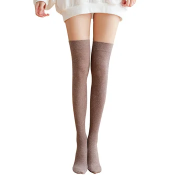 

Spring Autumn Vertical stripe combed cotton Stockings Leisure Solid color Warmth thigh high Stockings Women B482