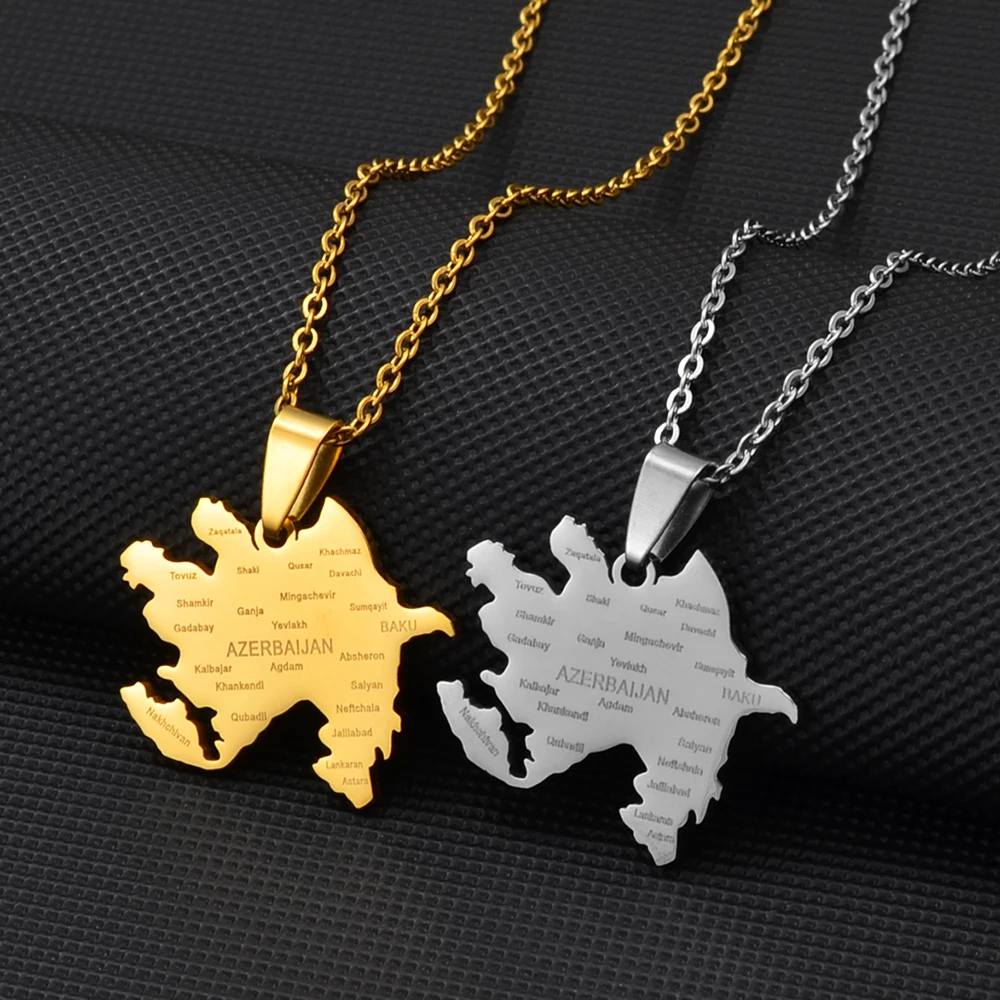 Anniyo Azerbaijan Map City Name Pendant Necklaces Azerbaycan of Maps Jewelry Gifts #270021 |