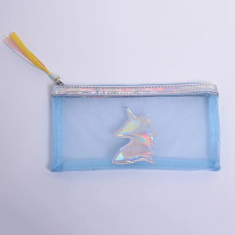 1 шт. Kawaii Unicorn Mesh Pencil Bag Harajuku Wind Laser Студенческая ручка сумка свежая девушка сердце ручка сумка