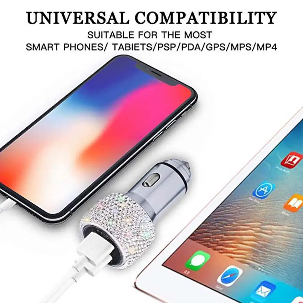 Зарядные устройства с двумя usb-портами, быстрая зарядка, автомобильные зарядные устройства, защитные молоты, автомобильные зарядные устройства в алмазном стиле