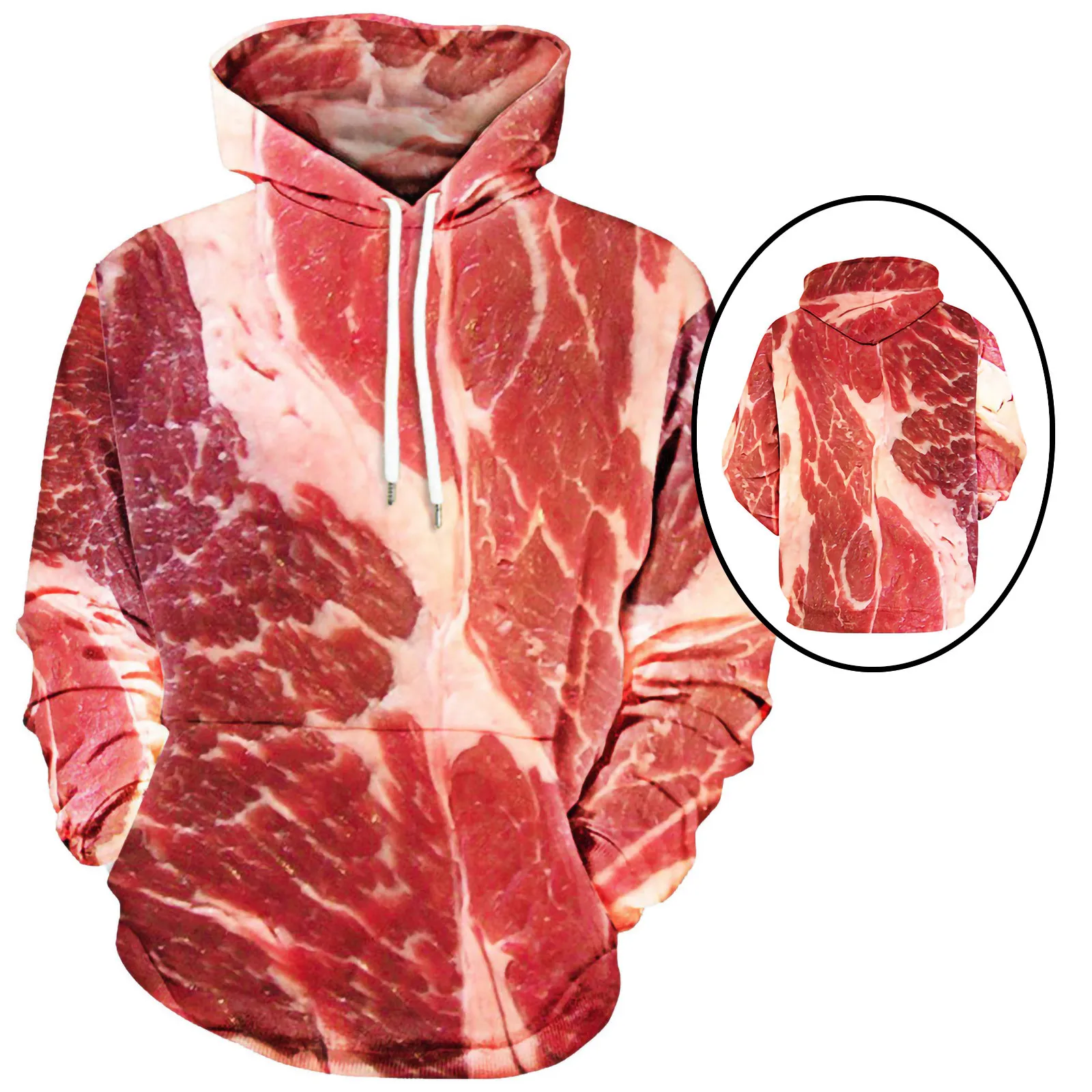 

3d Meat Printed Hoodies Men Long Sleeve Drawstring Hooded Sweatshirt Pullover Tops Sudaderas Hombre Plus Size Sweatshirt Men