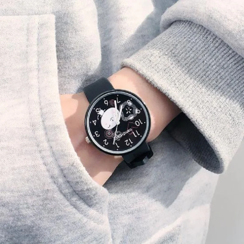 

Reloj Mujer Harajuku Style Rabbit Dial Watches Women Fashion Pink/blue Student/girl Wristwatch Simple Candy Silicone Strap Clock