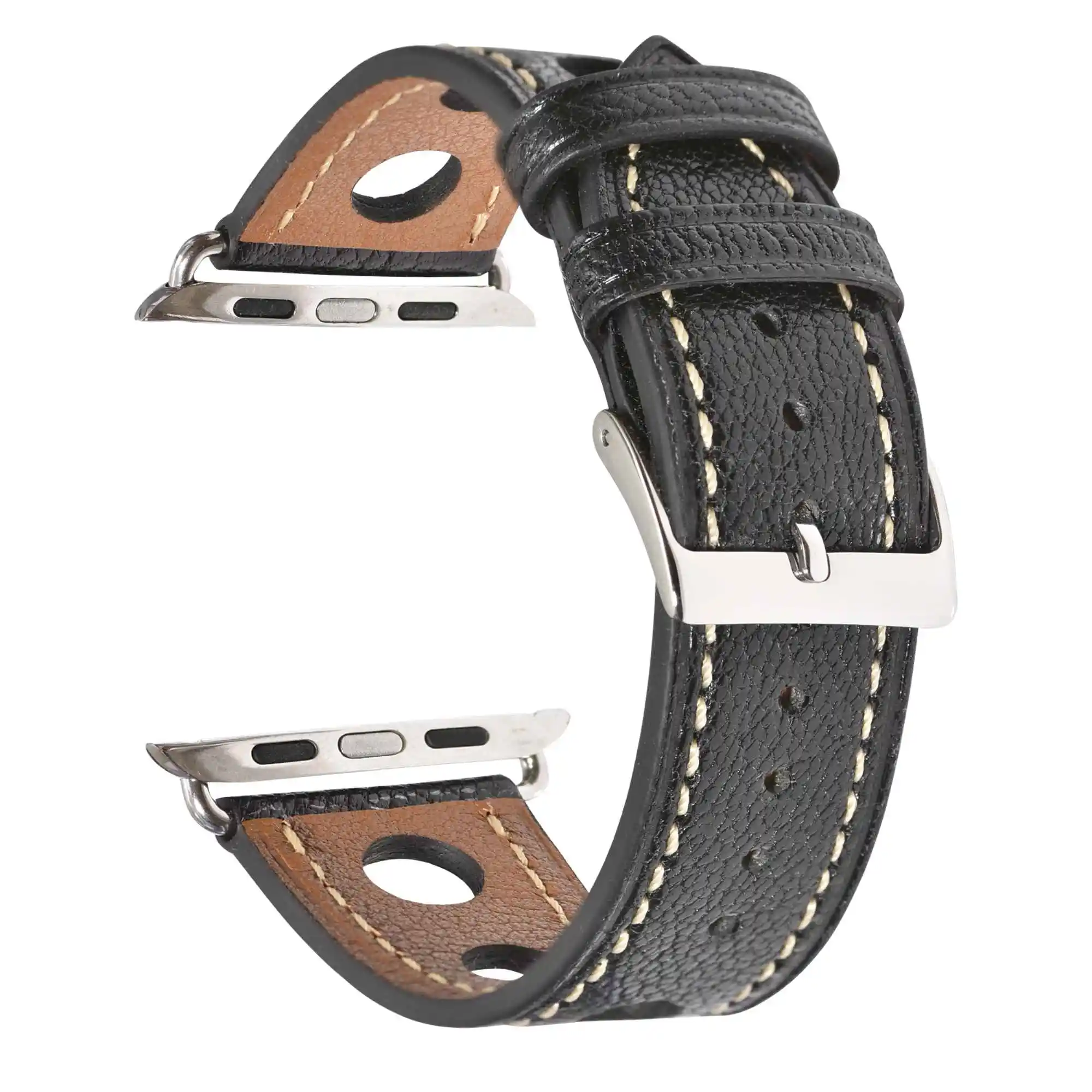sheep black BEAFIRY масляный воск кожа отверстие дизайн для iwatch ремешок 44 мм коровья кожа ремешок для Apple Watch ремешок 40 мм коричневый черный - Цвет ремешка: sheep black