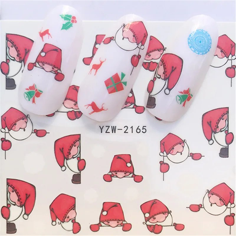 Новые наклейки для ногтей зимние DIY снежинки Санта-Клаус Снеговик украшение для ногтей советы Рождественские Водные татуировки подарок - Цвет: YZW-2165